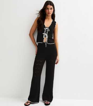 Black Cotton Rich Crochet Tipped Wide Leg Trousers