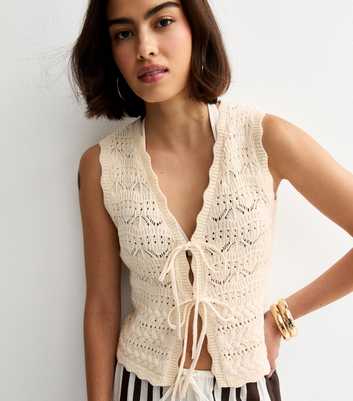 Cream Cotton Rich Wave Stitchy Tie Waistcoat