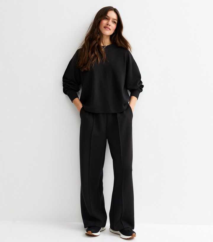 Petite Premium Black Wide Leg Joggers