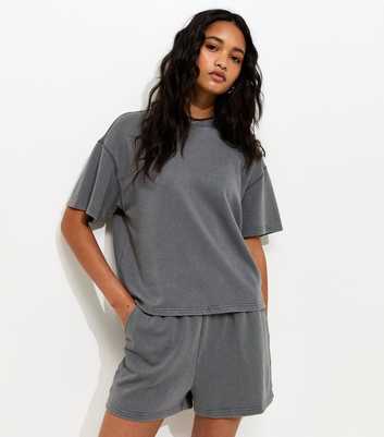 Dark Grey Acid Wash Sweat T-Shirt