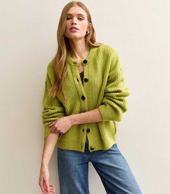 Bright Green Rib Knit Cardigan
