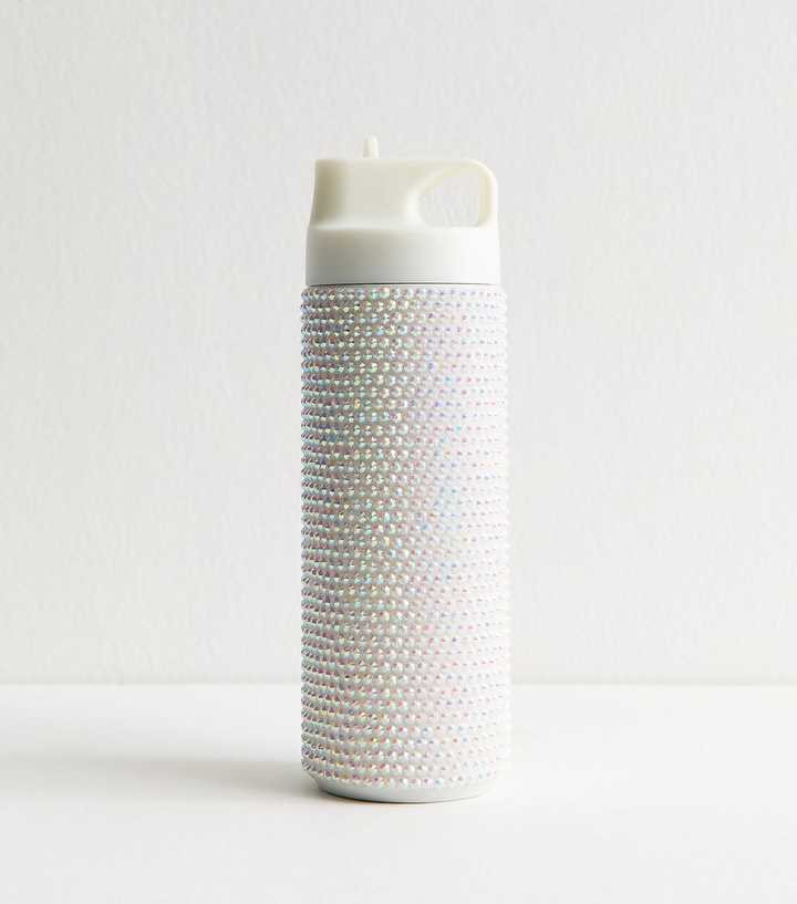 Silver Gem Embellished Flip Straw Bottle