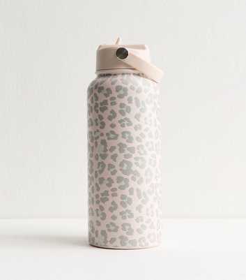 Cream Leopard Print Metal Water Bottle with Handle
