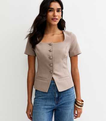 Mink Square Neck Short Sleeve Blazer