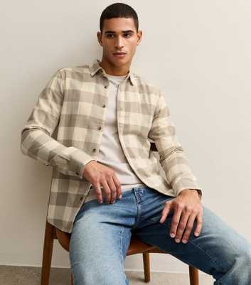 Only & Sons Cream Regular Long Sleeve Checked Shirt