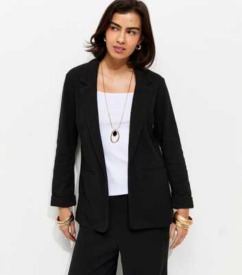 Black Stretchy Textured Jersey Blazer