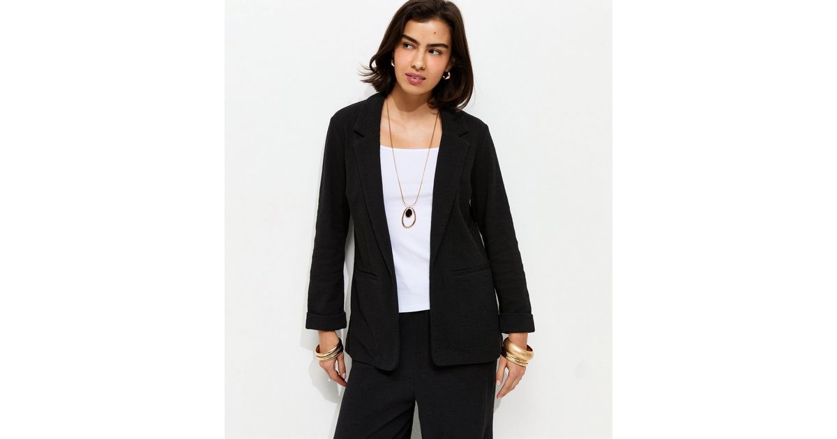 Black Stretchy Textured Jersey Blazer
