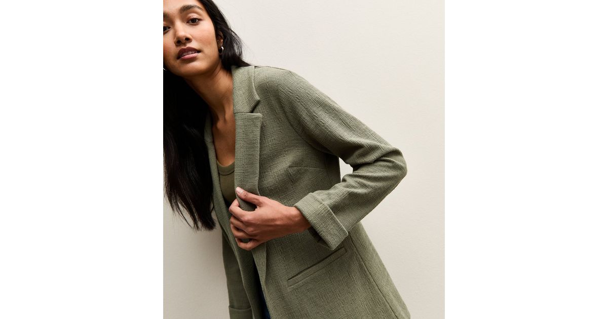 Dark Khaki Stretchy Textured Jersey Blazer