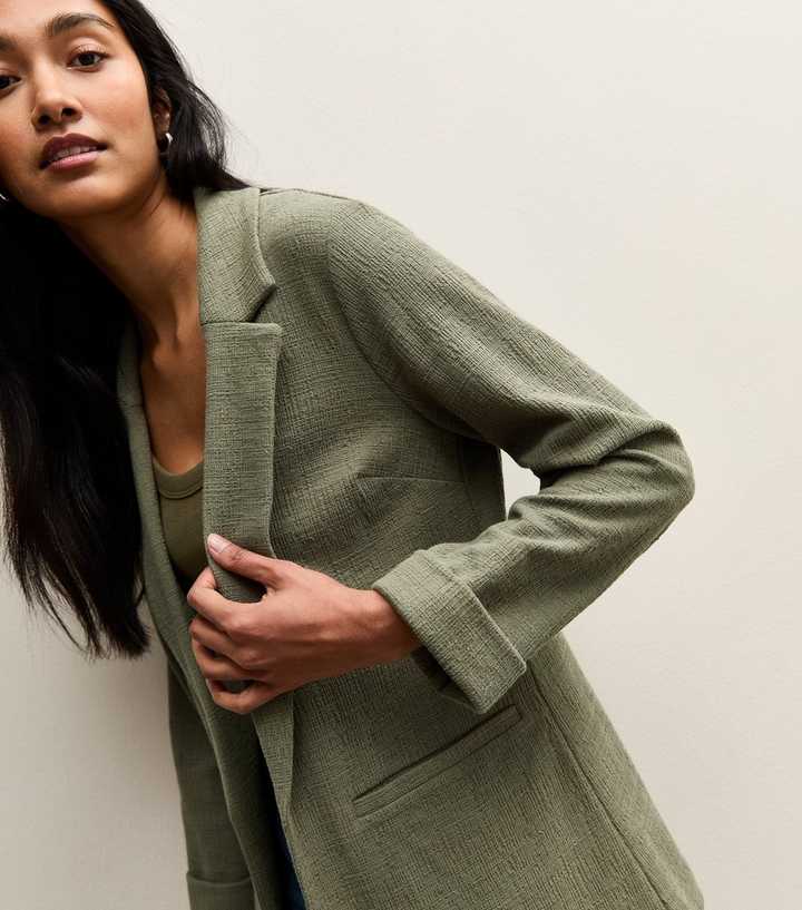 Dark Khaki Stretchy Textured Jersey Blazer