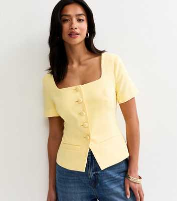 Petite Light Yellow Square Neck Short Sleeve Blazer Top
