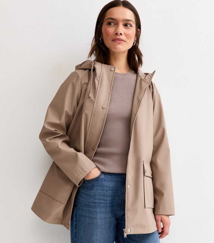 Petite Mink Water Resistant Drawstring Hood Rain Anorak