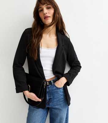 Tall Black Textured Stretch Jersey Blazer