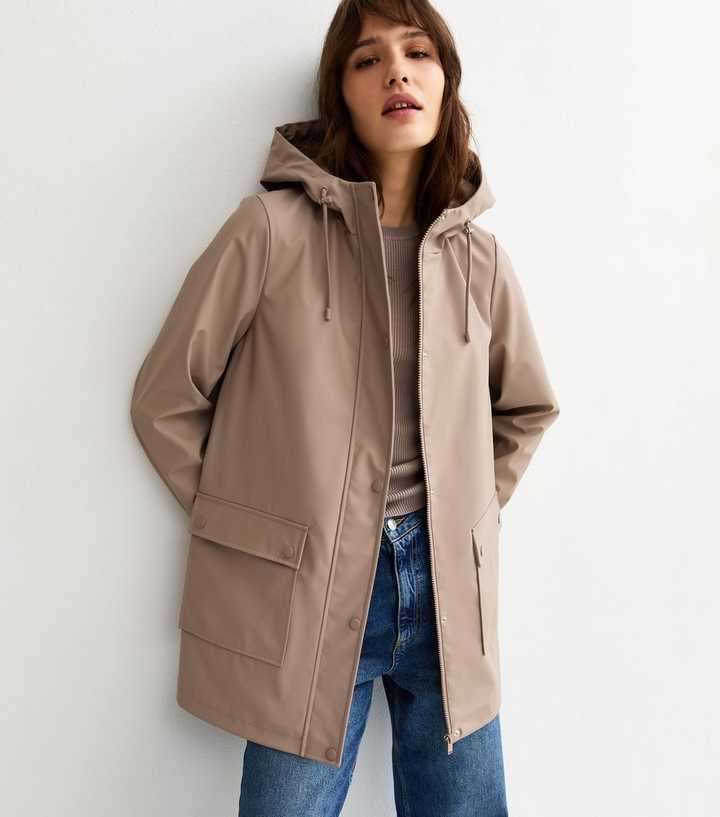 Tall Mink Water Resistant Drawstring Hood Rain Anorak