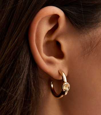 Gold Tone Knot Small Hoop Earrings