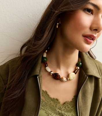 Gold Tone Mixed Resin Beaded Necklace