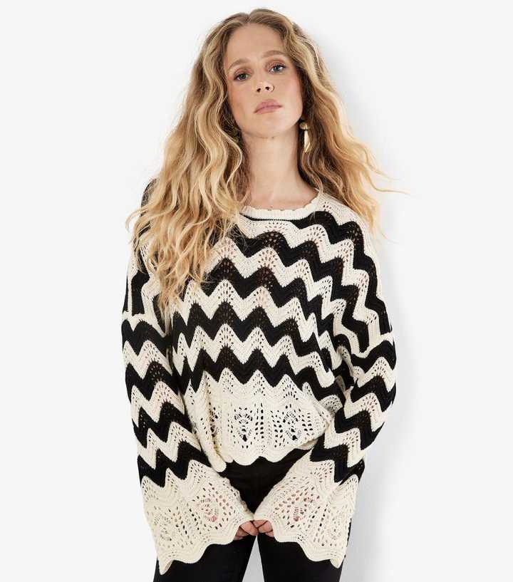 Apricot Cream Open Chevron Knit Jumper