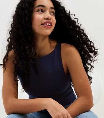 Girls Navy Stretchy Tank Top