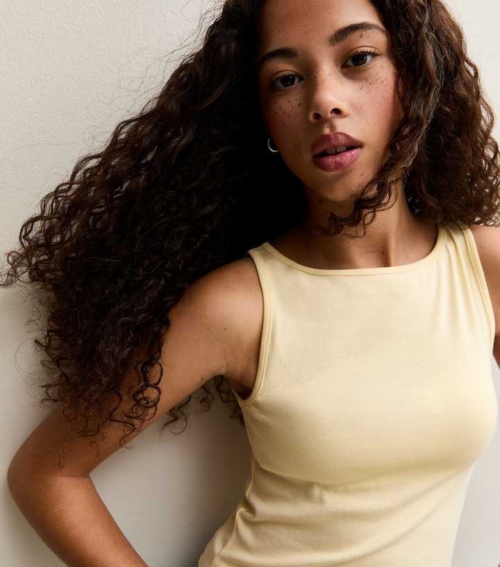 Girls Light Yellow Stretchy Tank Top