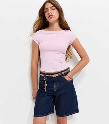 Girls Light Pink Slash Neck Slinky T-Shirt