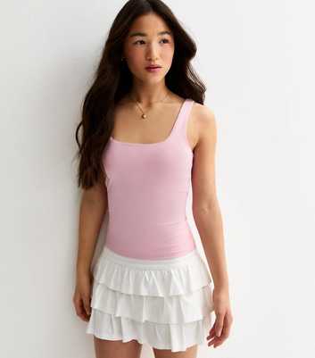 Girls Light Pink Slinky Square Neck Vest Top