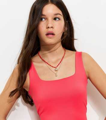 Girls Coral Slinky Square Neck Vest Top