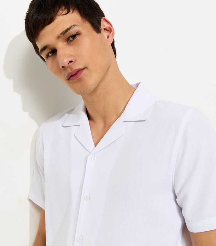 White Short Sleeve Regular Linen Look Shirt