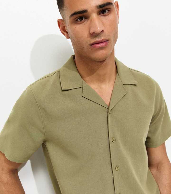 Light Khaki Regular Short Sleeve Linen Look Shirt