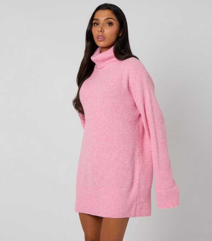 Urban Bliss Light Pink Roll Neck Mini Jumper Dress | New Look