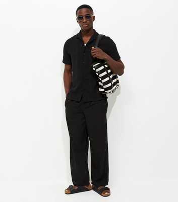 Black Relaxed Linen Look Wide Leg Trousers