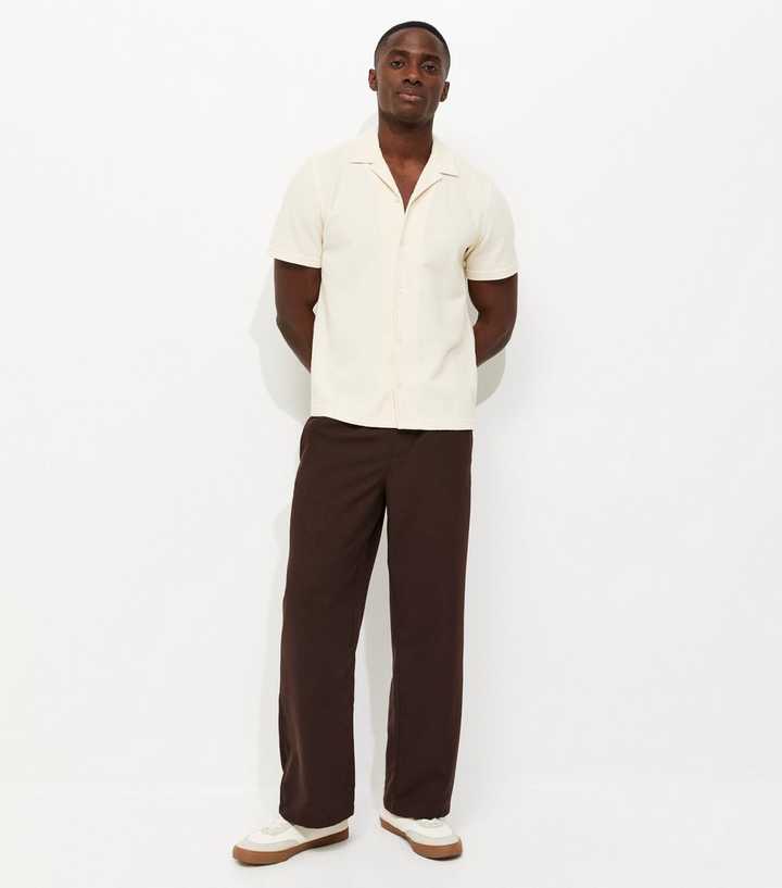 Dark Brown Relaxed Linen Look Wide Leg Trousers