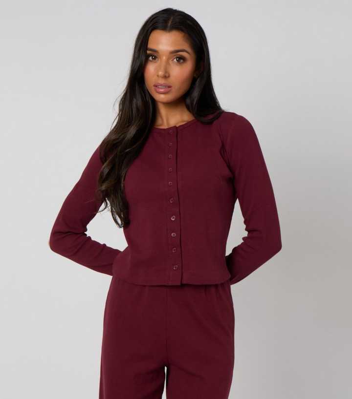 Urban Bliss Burgundy Long Sleeve Button Front Top