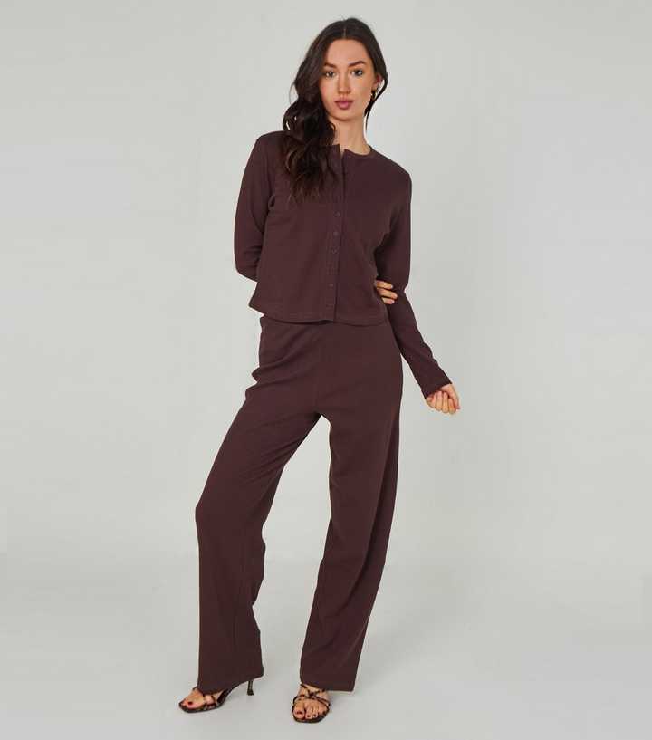 Urban Bliss Brown Ribbed Wide Leg Trouser