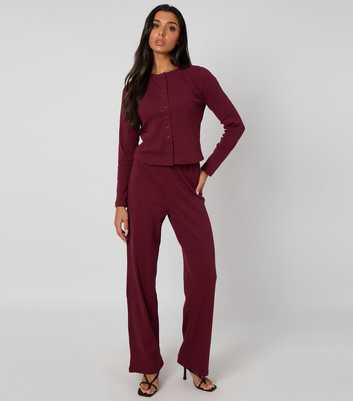 Urban Bliss Burgundy Ribbed Wide Leg Trousers