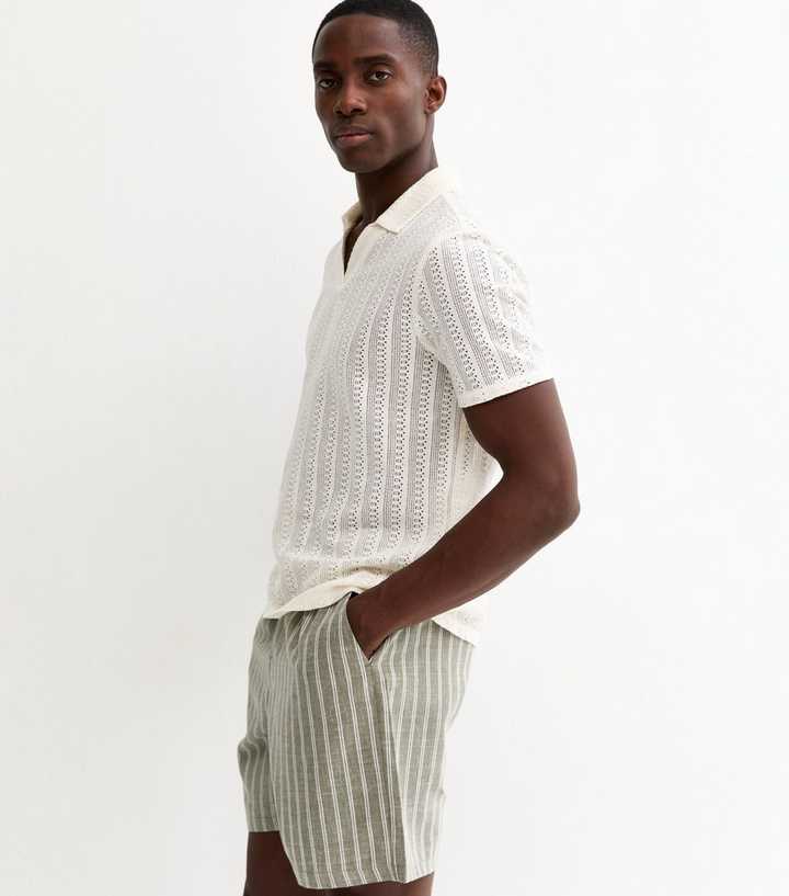 Green Regular Striped Drawstring Shorts