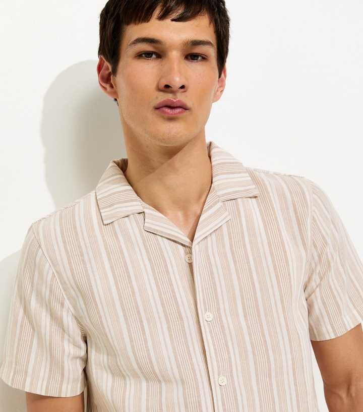 Cream Short Sleeve Stripe Regular Longline Shirt