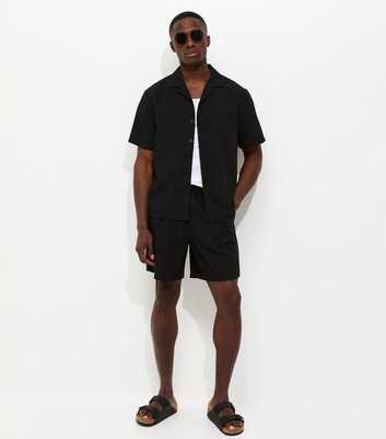 Black Regular Linen Look Pull On Shorts