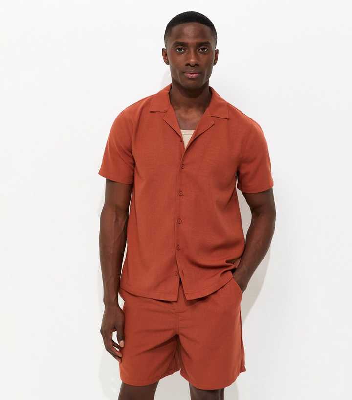 Rust Linen Look Pull On Shorts