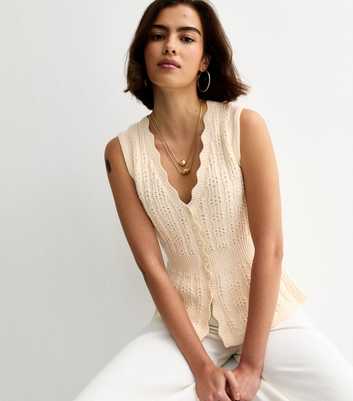 Cream Cotton Rich Textured Knit Waistcoat