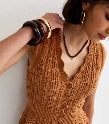 Tan Cotton Rich Textured Knit Waistcoat