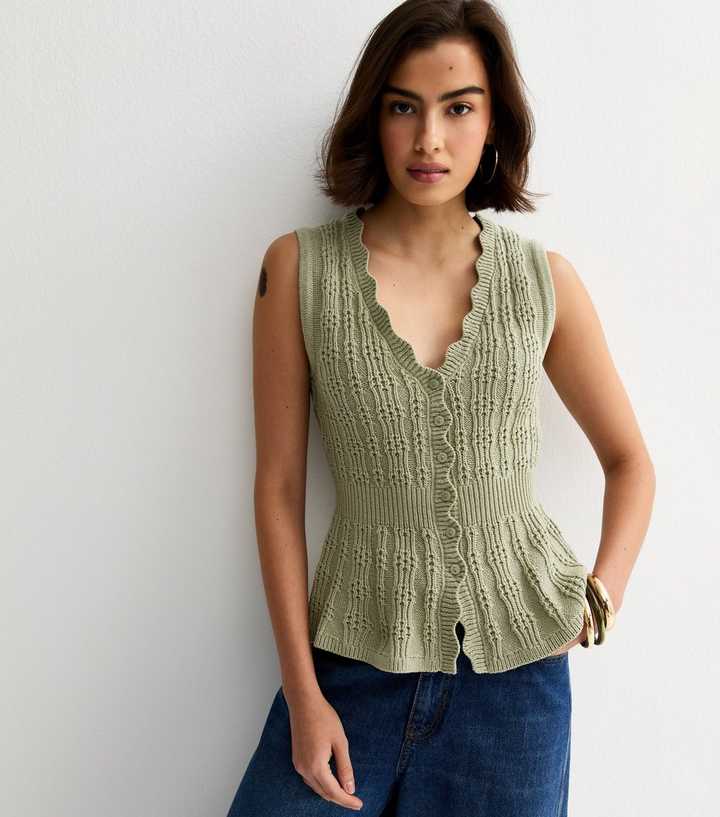 Green Cotton Rich Textured Knit Waistcoat