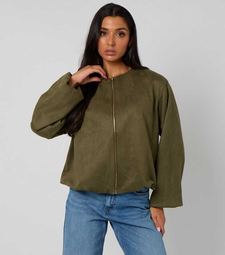 Urban Bliss Olive Faux Suede Bubble Hem Jacket