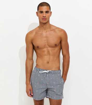 Jack & Jones Navy Regular Fit Flamingo Stripe Print Swim Shorts