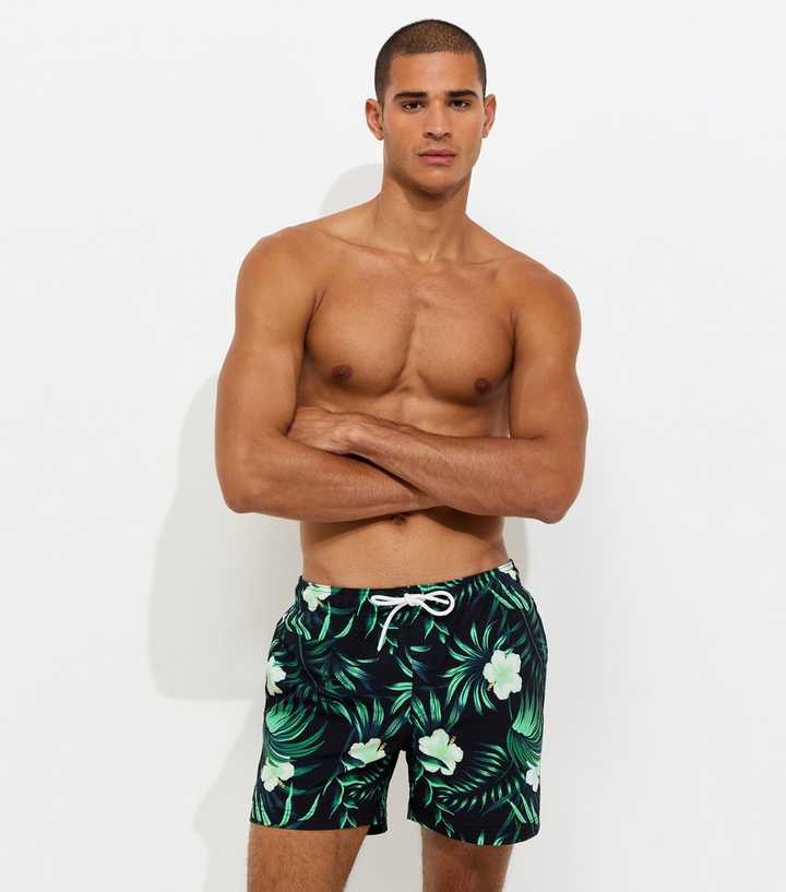 Jack & Jones Black Hibiscus Print Seersucker Swim Shorts
