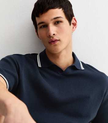 Jack & Jones Navy Contrast Stripe Knitted Polo Shirt