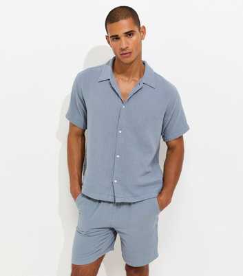 Jack & Jones Blue Cotton Seersucker Short Sleeve Shirt