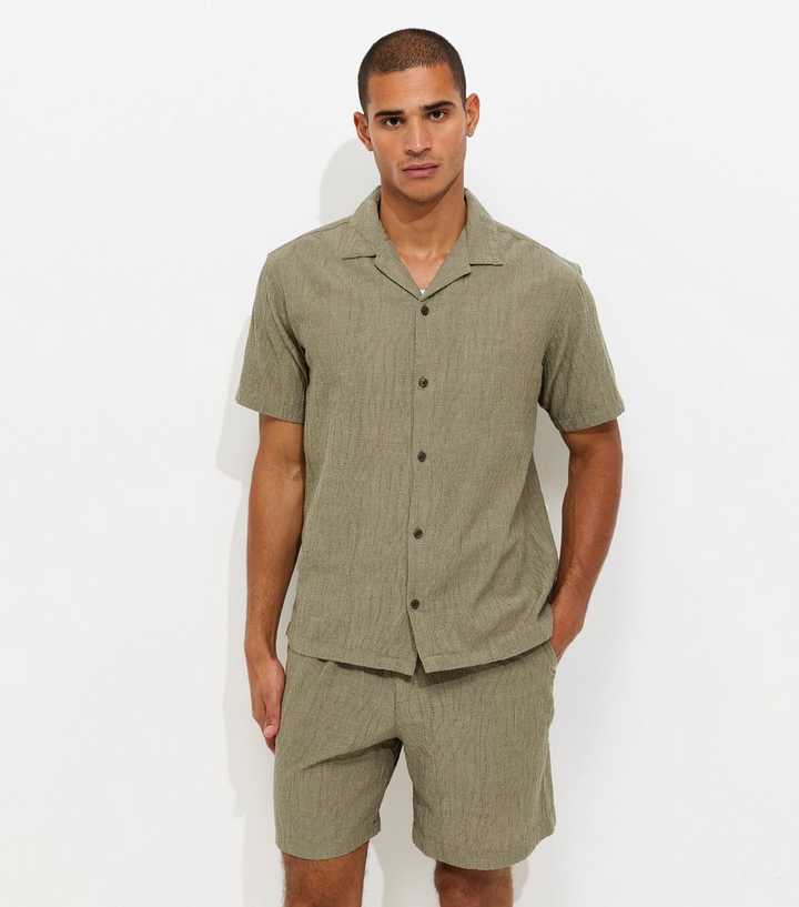 Jack & Jones Light Khaki Cotton Rich Jacquard Short Sleeve Shirt