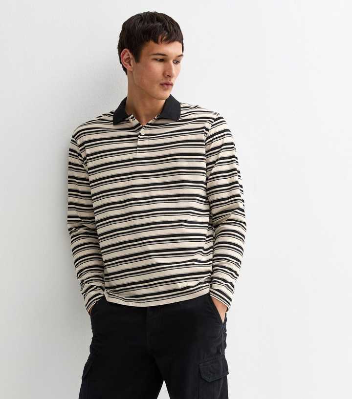 Jack & Jones Black Striped Long Sleeve Polo Shirt