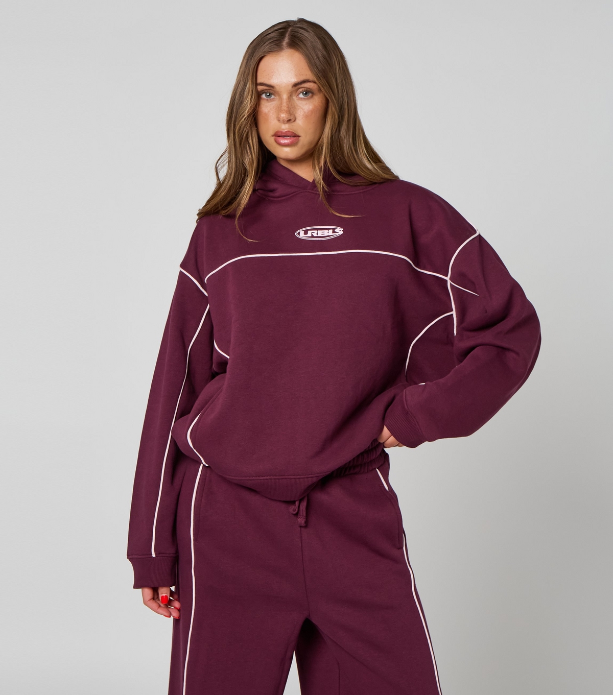 Women's Dark Burgundy Piped Logo Hoodie Urban Bliss New Look