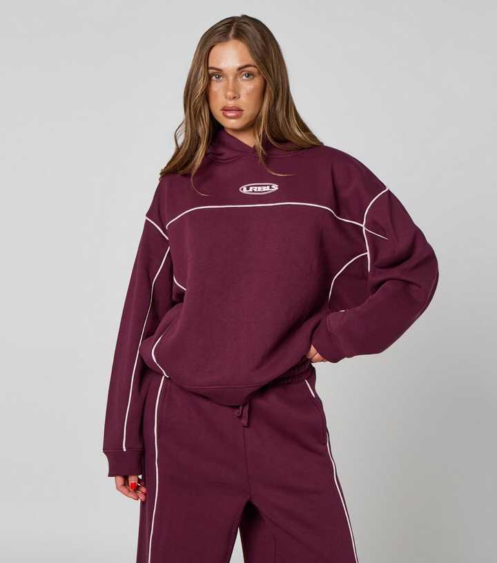 Urban Bliss Dark Burgundy Piped Logo Hoodie