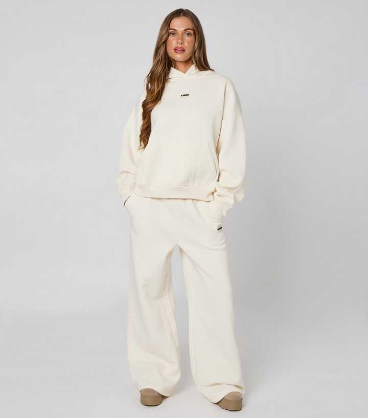 Urban Bliss Cream Branded Wide Leg Joggers